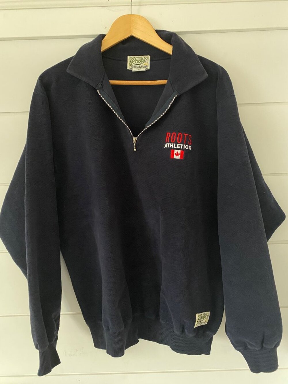 Unisex Roots Navy 1/2 Zip Sweater Medium Oversize